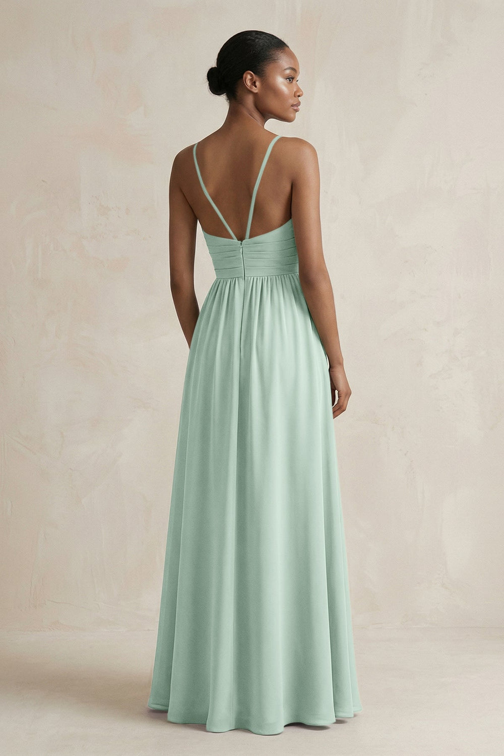A-Line Halter Chiffon Ruched Bridesmaid Dress in Sage