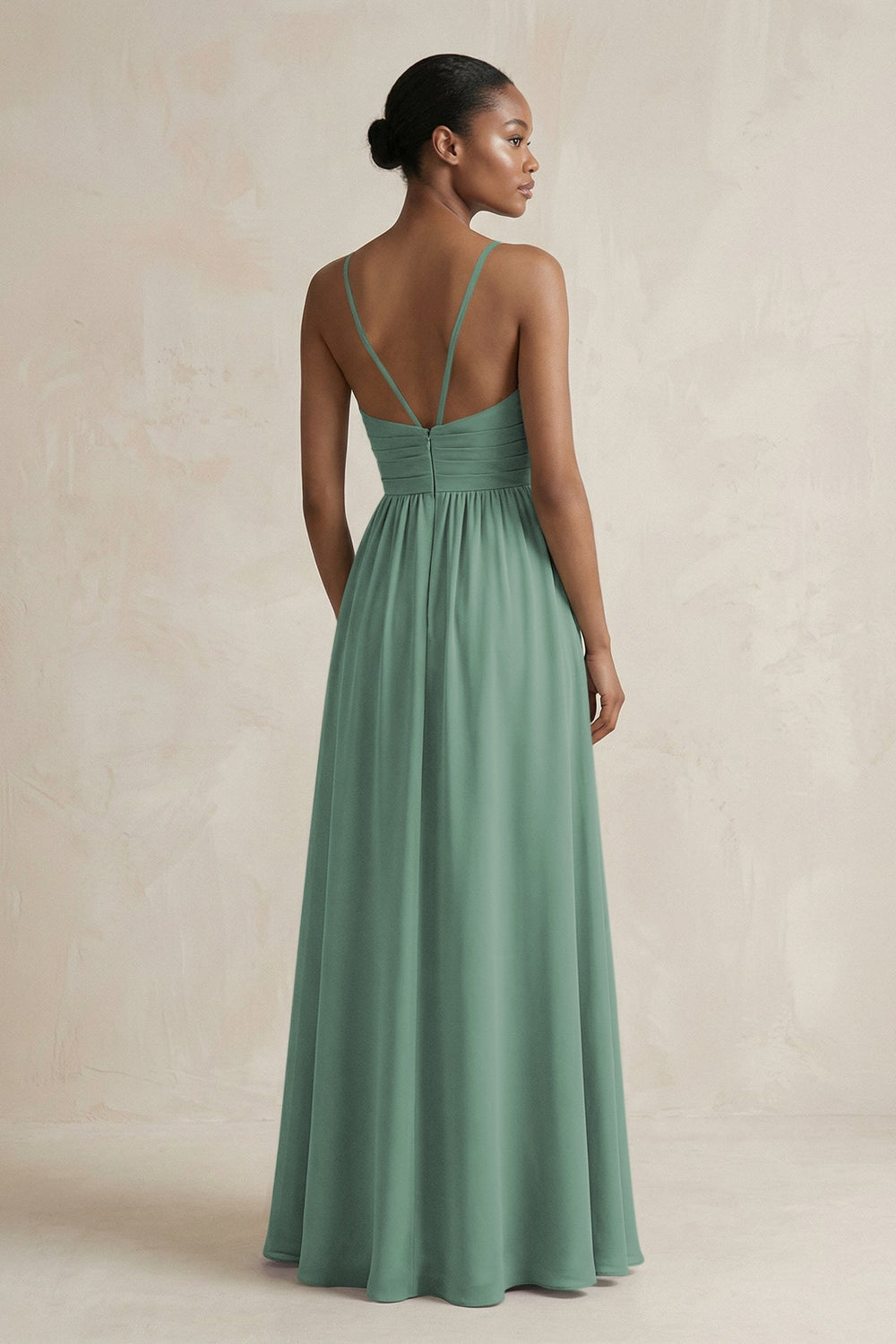 A-Line Halter Chiffon Ruched Bridesmaid Dress in Sea Glass