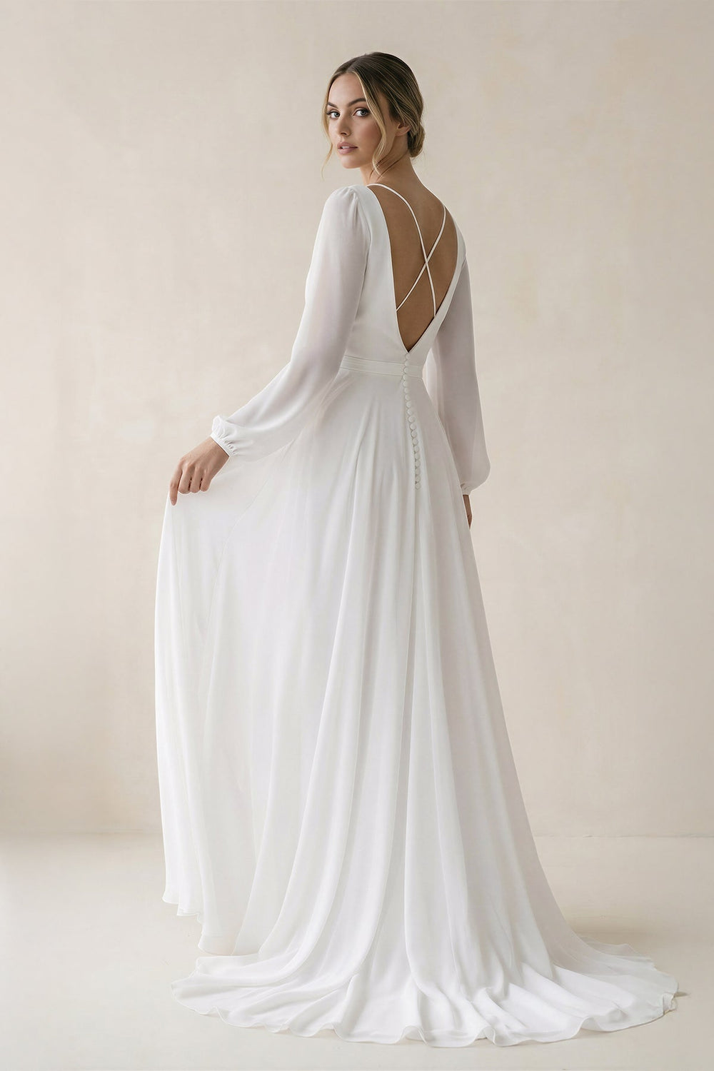 A-Line Boat Neck Chiffon Wedding Dresses in White