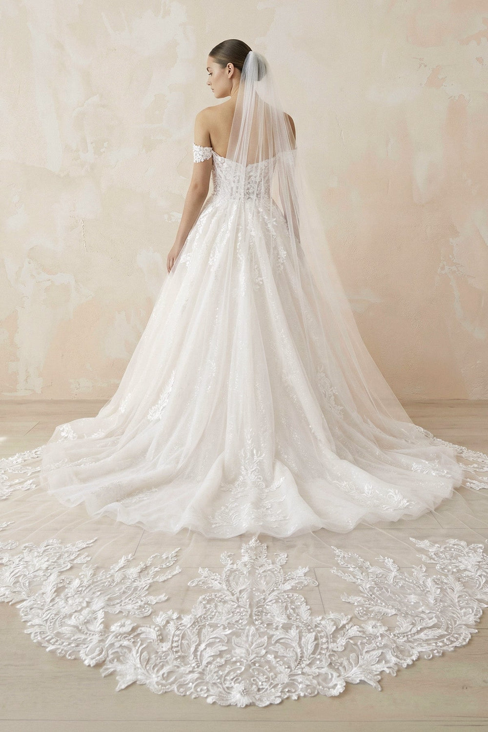 Ball Gown Ivory Lace Off-the-Shoulder Wedding Dress