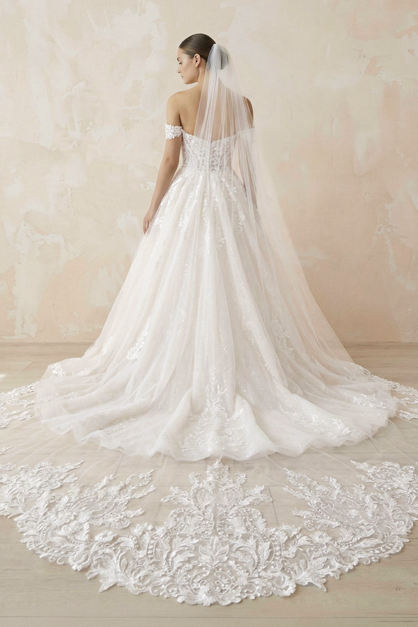 A Line Ivory Lace Off - the - Shoulder Wedding Dress - KISS BRIDAL Wedding Dresses