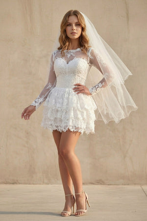 A Line Lace Open Back Wedding Dress in Ivory - KISS BRIDAL Wedding Dresses