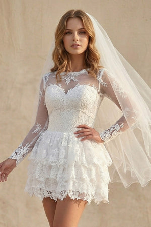 A Line Lace Open Back Wedding Dress in Ivory - KISS BRIDAL Wedding Dresses
