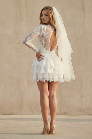 A Line Lace Open Back Wedding Dress in Ivory - KISS BRIDAL Wedding Dresses