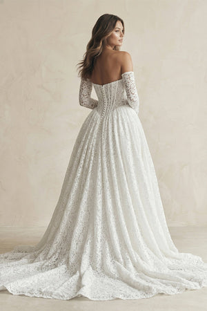A - Line Lace Strapless Appliqued Wedding Dress in White - KISS BRIDAL Wedding Dresses