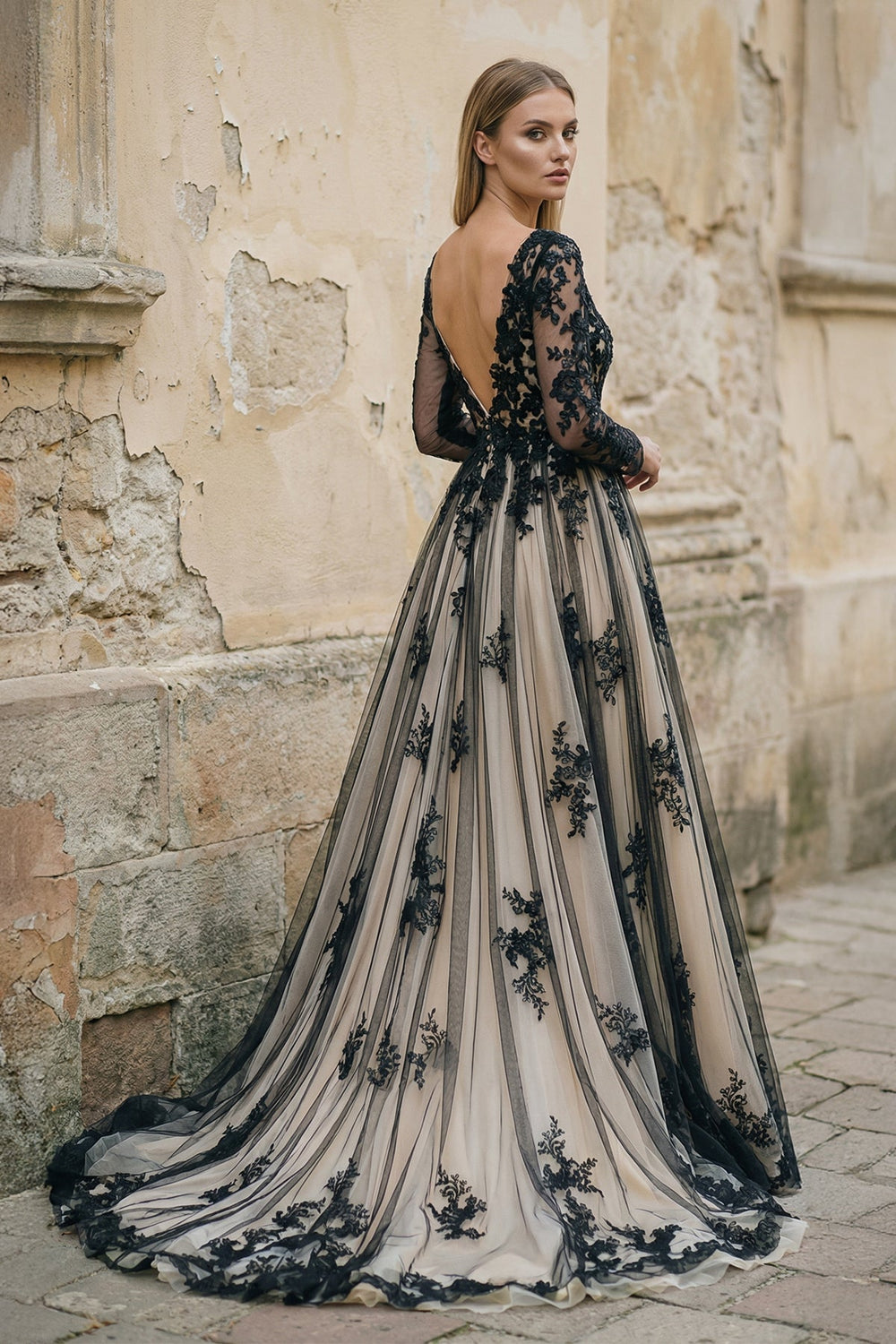A Line Long Sleeves Lace Wedding Dress