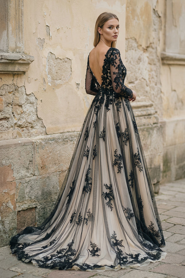 A Line Long Sleeves Lace Wedding Dress - KISS BRIDAL Wedding Dresses