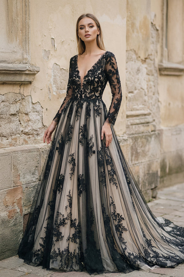 A Line Long Sleeves Lace Wedding Dress - KISS BRIDAL Wedding Dresses
