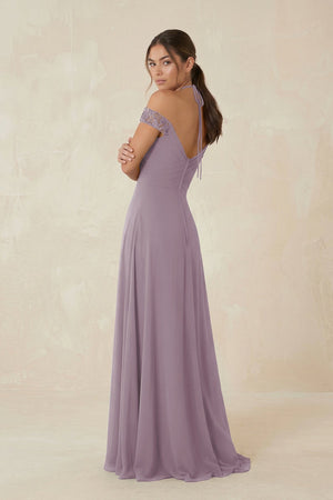 A-Line Off-the-Shoulder Chiffon Bridesmaid Dress in Dusk (2) | KISSBRIDAL
