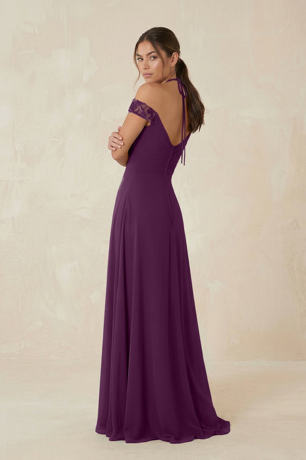 A-Line Off-the-Shoulder Chiffon Bridesmaid Dress in Fig