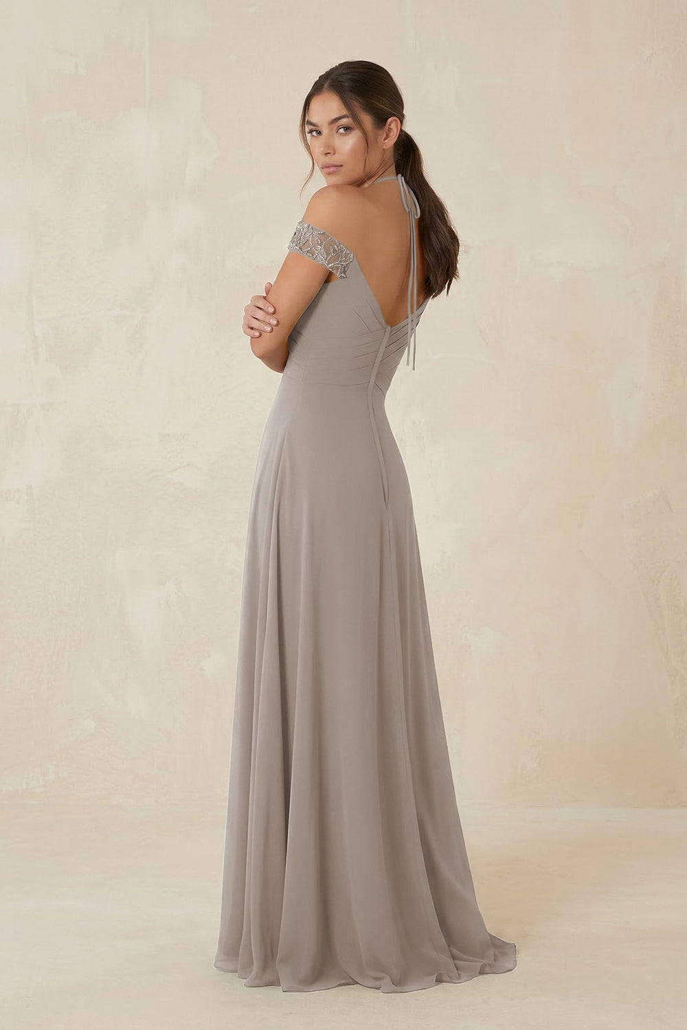 A-Line Off-the-Shoulder Chiffon Bridesmaid Dress in Frost