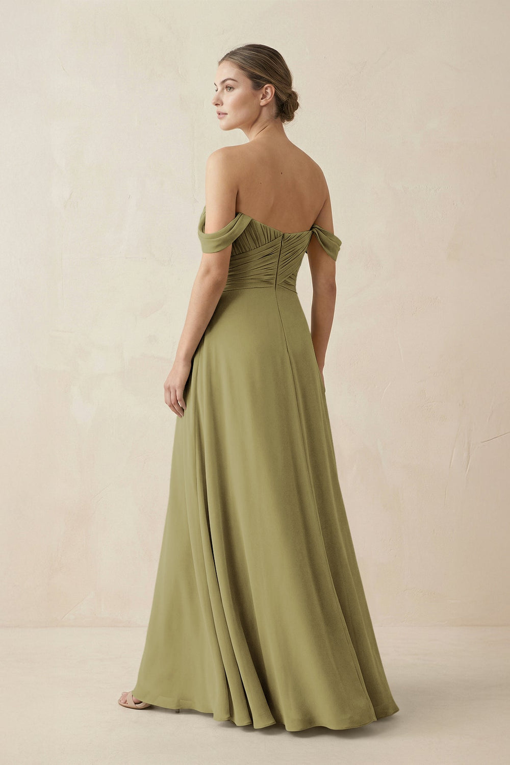 A-Line Off-the-Shoulder Chiffon Bridesmaid Dress in Moss Green