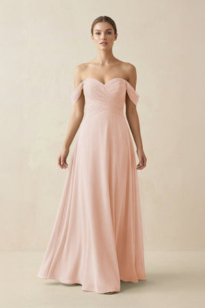 A-Line Off-the-Shoulder Chiffon Bridesmaid Dress in Pale Blush - KISS BRIDAL BRIDESMAID DRESSES