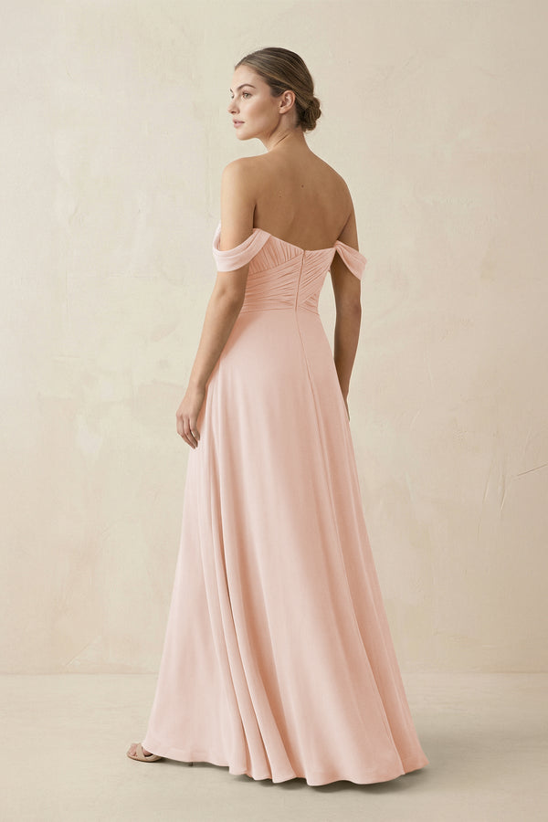 A-Line Off-the-Shoulder Chiffon Bridesmaid Dress in Pale Blush - KISS BRIDAL BRIDESMAID DRESSES
