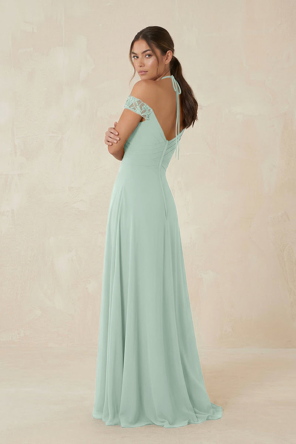 A-Line Off-the-Shoulder Chiffon Bridesmaid Dress in Sage