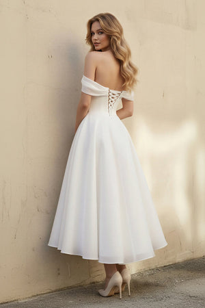 A Line Off The Shoulder Organza Wedding Dress in White - KISS BRIDAL Wedding Dresses