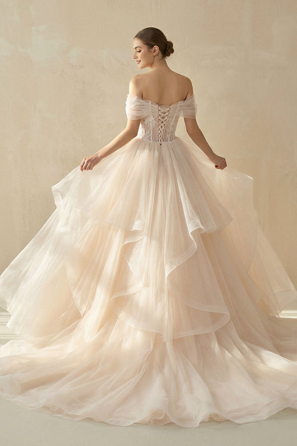 A - Line Off - the - Shoulder Tulle Wedding Dress - KISS BRIDAL Wedding Dresses