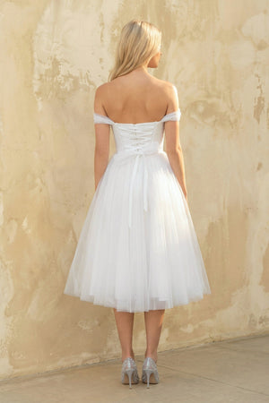 A Line Off The Shoulder Tulle Wedding Dress in White - KISS BRIDAL Wedding Dresses