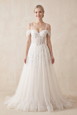 A - Line Off - The - Shoulder Tulle Wedding Dresses in Ivory - KISS BRIDAL Wedding Dresses