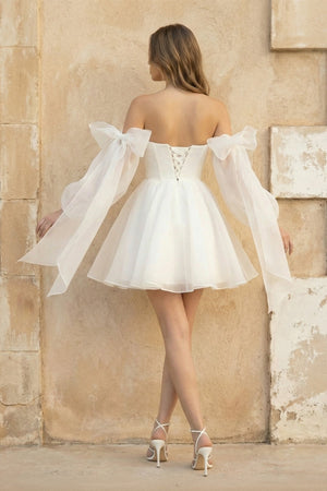 A Line Organza Long Sleeves Wedding Dress in White - KISS BRIDAL Wedding Dresses