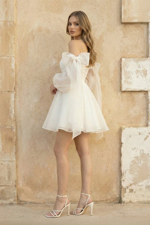 A Line Organza Long Sleeves Wedding Dress in White - KISS BRIDAL Wedding Dresses