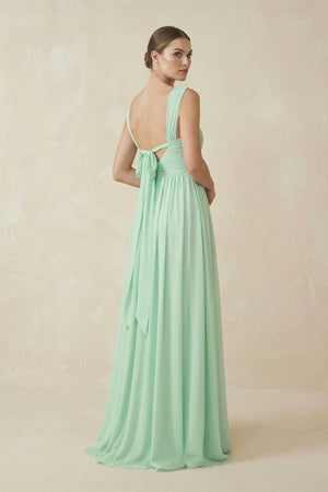 A - Line Pleated Chiffon Long Bridesmaid Dress - KISS BRIDAL Bridesmaid Dresses