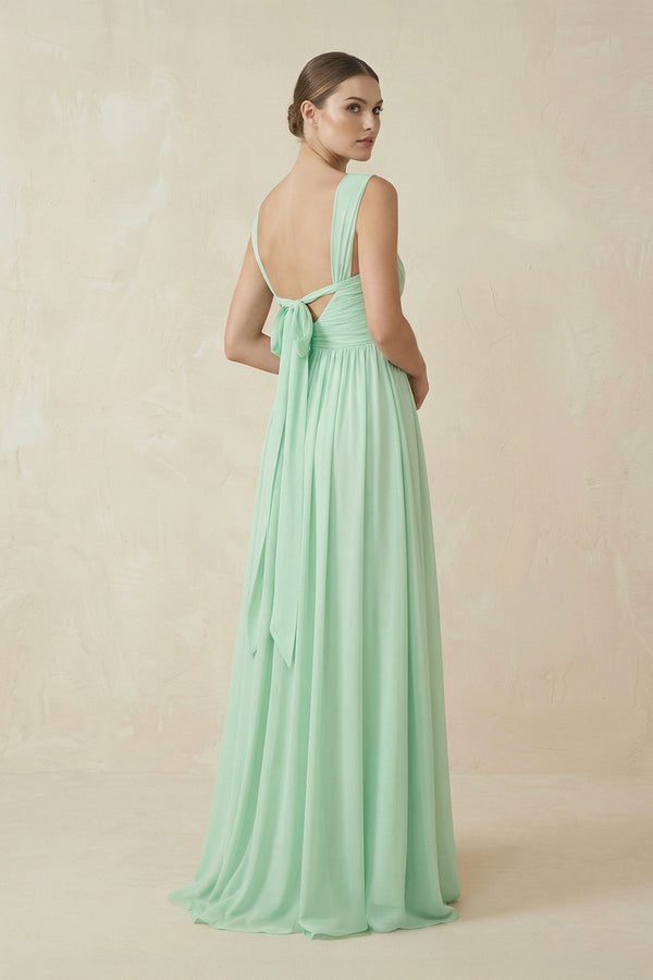 A - Line Pleated Chiffon Long Bridesmaid Dress - KISS BRIDAL Bridesmaid Dresses
