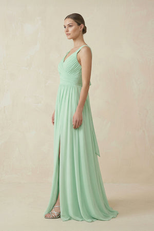 A - Line Pleated Chiffon Long Bridesmaid Dress - KISS BRIDAL Bridesmaid Dresses