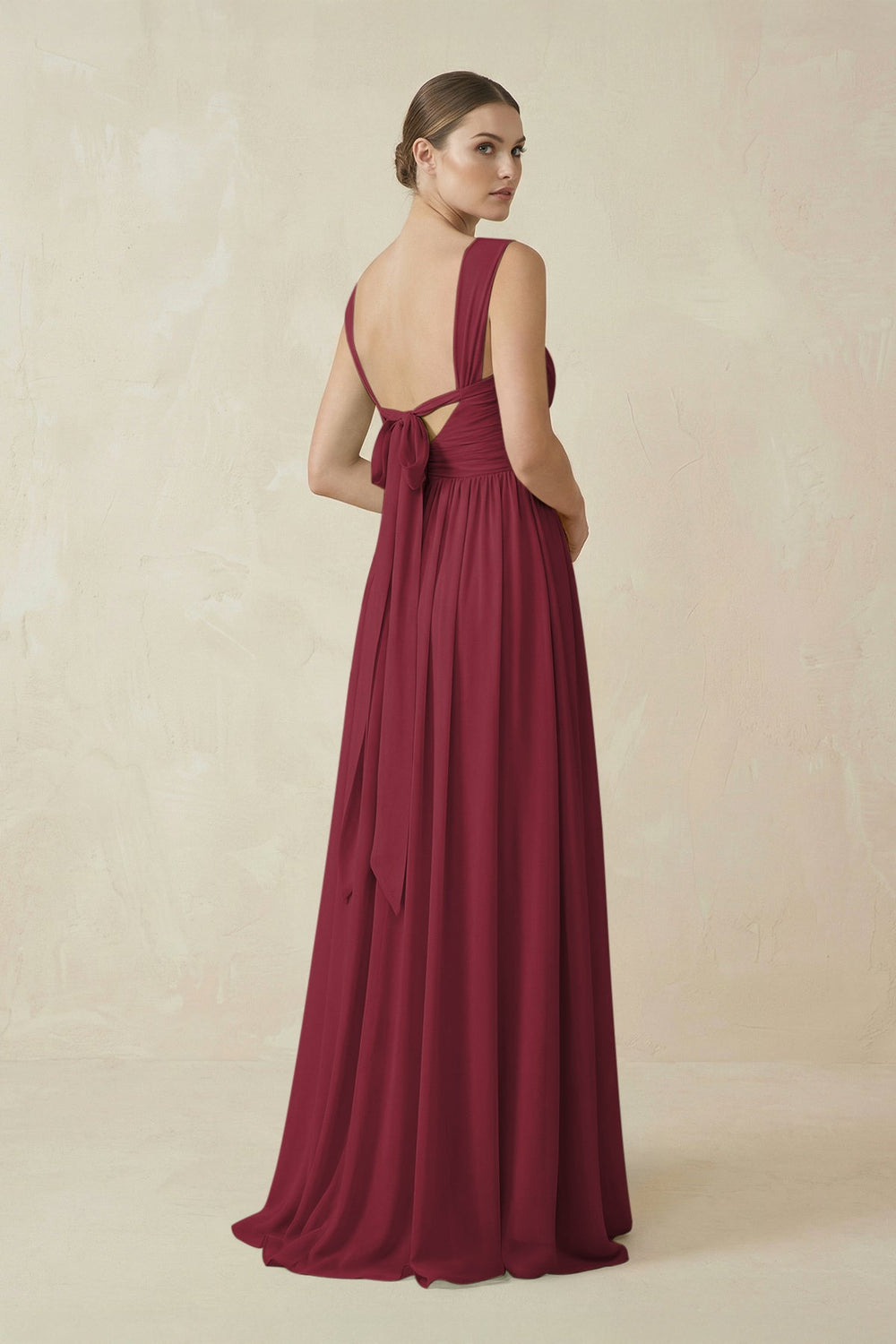 A-Line Pleated Chiffon Long Bridesmaid Dress in Berry