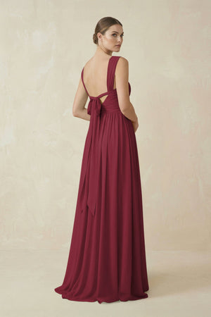 A - Line Pleated Chiffon Long Bridesmaid Dress in Berry - KISS BRIDAL Bridesmaid Dresses