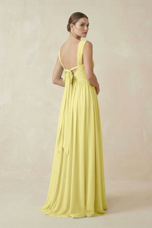 A - Line Pleated Chiffon Long Bridesmaid Dress in Buttercup - KISS BRIDAL Bridesmaid Dresses