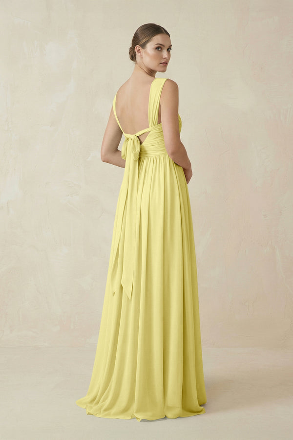 A - Line Pleated Chiffon Long Bridesmaid Dress in Buttercup - KISS BRIDAL Bridesmaid Dresses