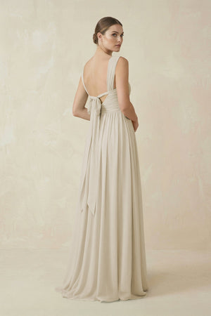 A - Line Pleated Chiffon Long Bridesmaid Dress in Dove Gray - KISS BRIDAL Bridesmaid Dresses