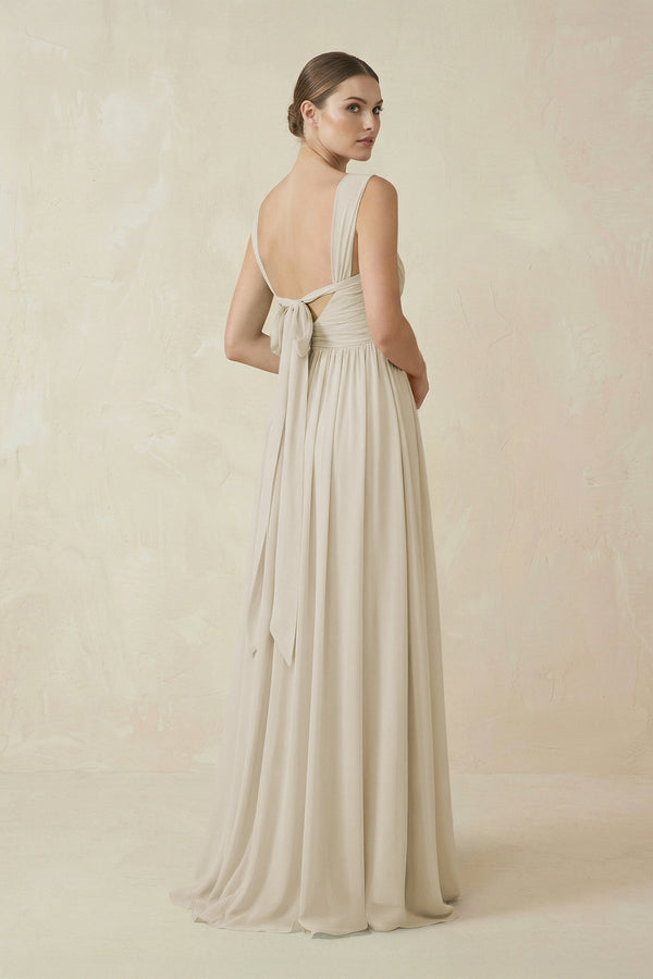 A - Line Pleated Chiffon Long Bridesmaid Dress in Dove Gray - KISS BRIDAL Bridesmaid Dresses