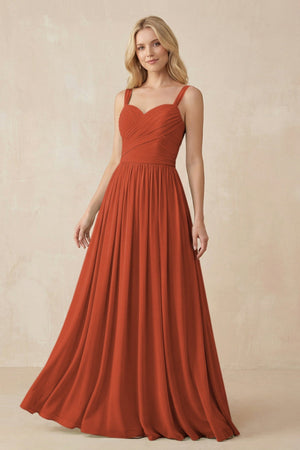 A - Line Pleated Chiffon Long Bridesmaid Dress in Spice - KISS BRIDAL Bridesmaid Dresses