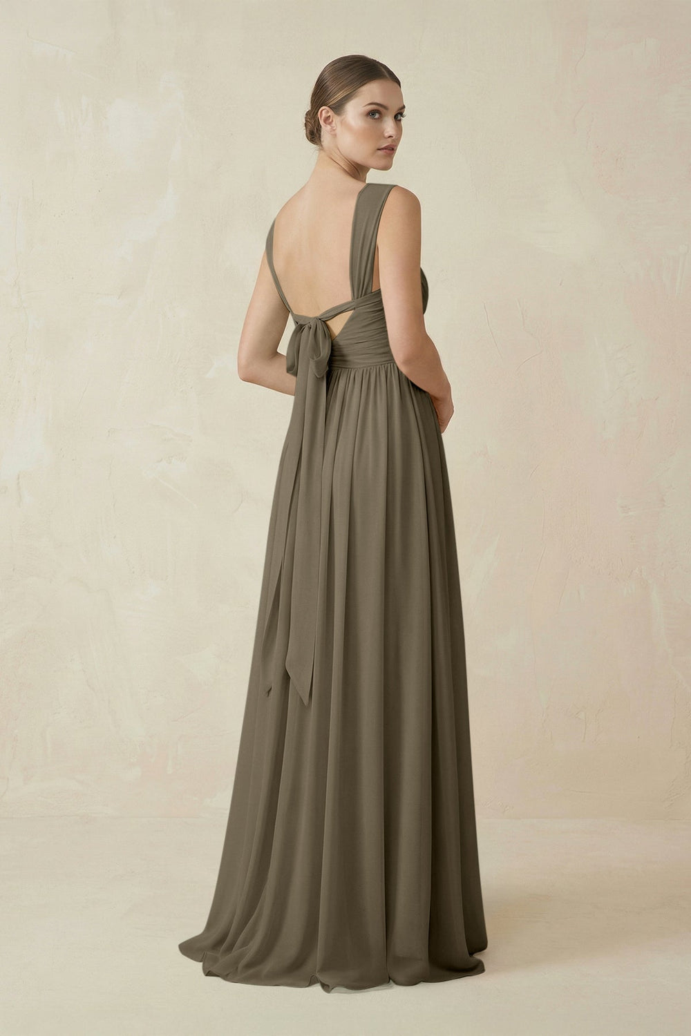 A-Line Pleated Chiffon Long Bridesmaid Dress in Willow Green