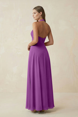 A-Line Pleated Chiffon V-Neck Bridesmaid Dress in Amethyst - KISS BRIDAL BRIDESMAID DRESSES