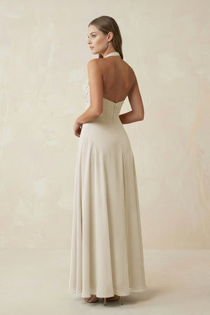 A-Line Pleated Chiffon V-Neck Bridesmaid Dress in Dove Gray - KISS BRIDAL BRIDESMAID DRESSES