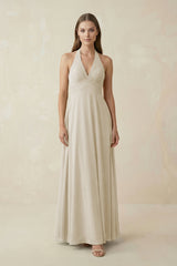 A-Line Pleated Chiffon V-Neck Bridesmaid Dress in Dove Gray - KISS BRIDAL BRIDESMAID DRESSES