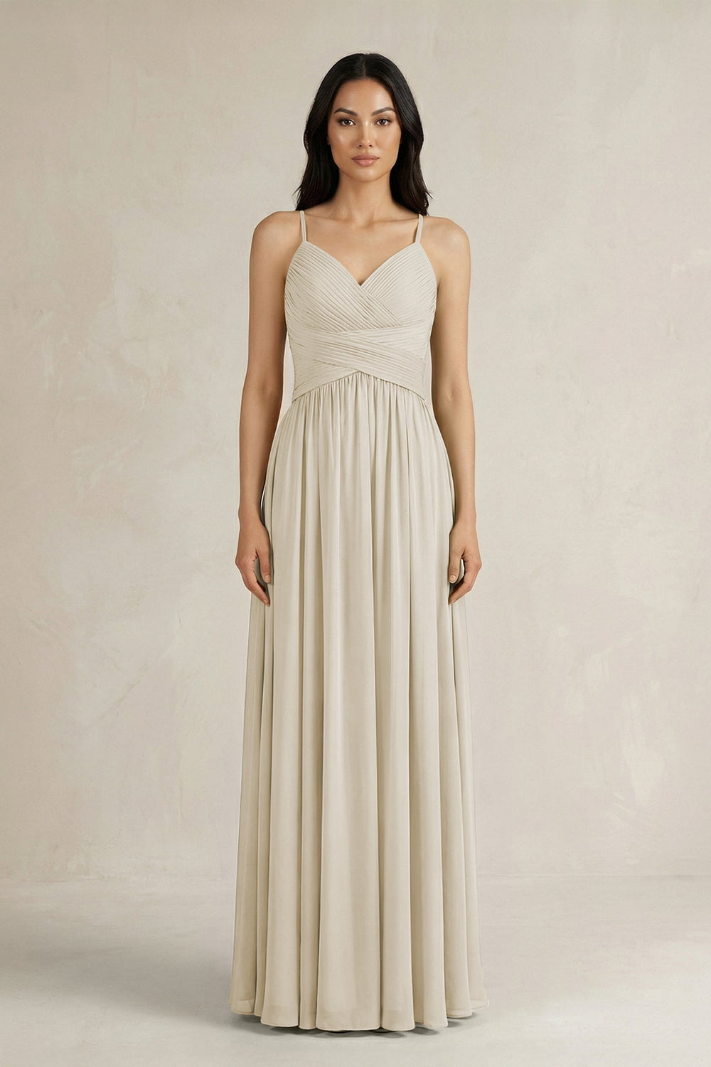 A-Line Pleated Spaghetti Strap Chiffon Bridesmaid Dress in Dove Gray
