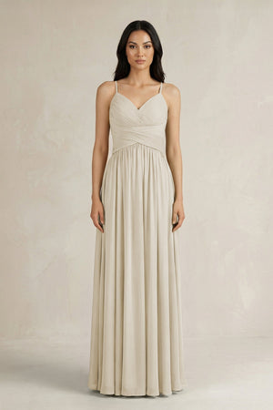 A - Line Pleated Spaghetti Strap Chiffon Bridesmaid Dress in Dove Gray - KISS BRIDAL Bridesmaid Dresses