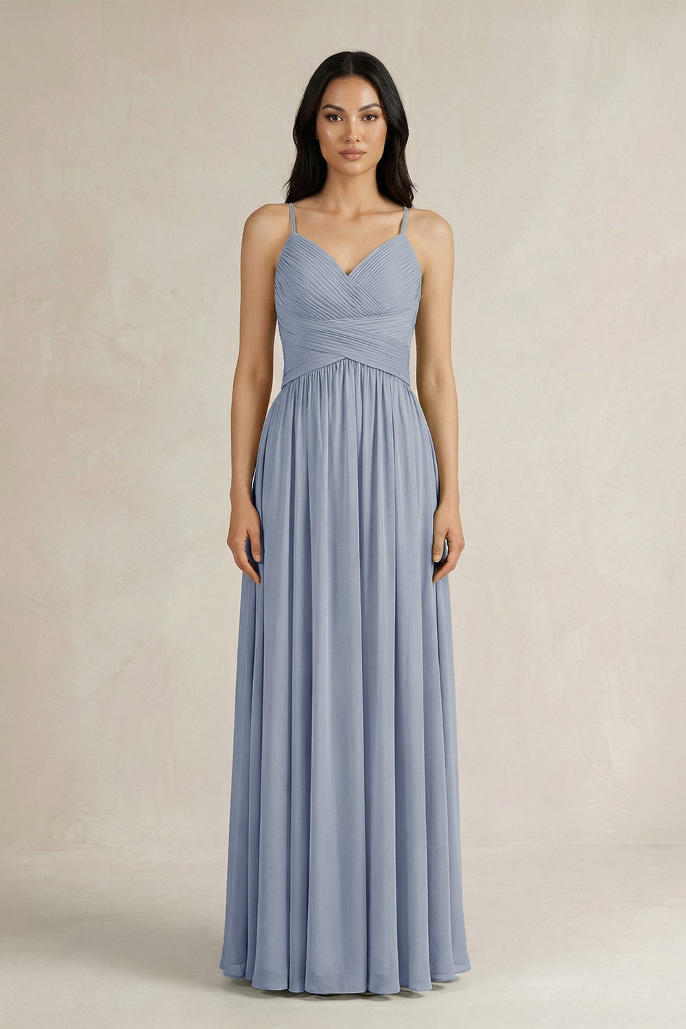 A-Line Pleated Spaghetti Strap Chiffon Bridesmaid Dress in Twilight