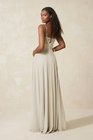 A - Line Ruched Chiffon Spaghetti Strap Bridesmaid Dress in Dove Gray - KISS BRIDAL Bridesmaid Dresses
