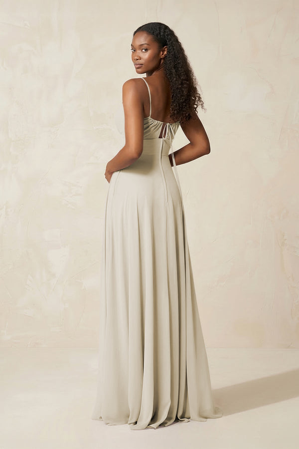 A - Line Ruched Chiffon Spaghetti Strap Bridesmaid Dress in Dove Gray - KISS BRIDAL Bridesmaid Dresses