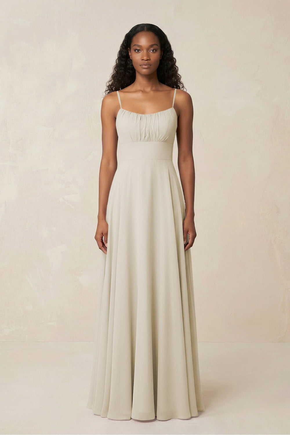 A-Line Ruched Chiffon Spaghetti Strap Bridesmaid Dress in Dove Gray