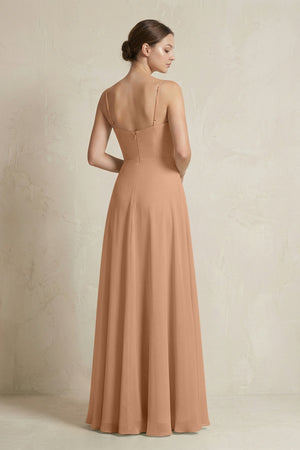 A - Line Ruffled Spaghetti Strap Chiffon Bridesmaid Dress in Bronzer - KISS BRIDAL Bridesmaid Dresses