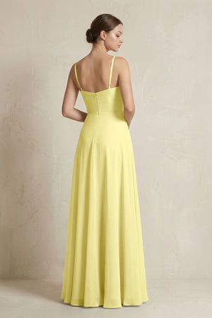 A - Line Ruffled Spaghetti Strap Chiffon Bridesmaid Dress in Buttercup - KISS BRIDAL Bridesmaid Dresses