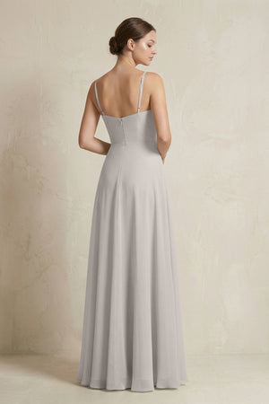 A - Line Ruffled Spaghetti Strap Chiffon Bridesmaid Dress in Silver - KISS BRIDAL Bridesmaid Dresses