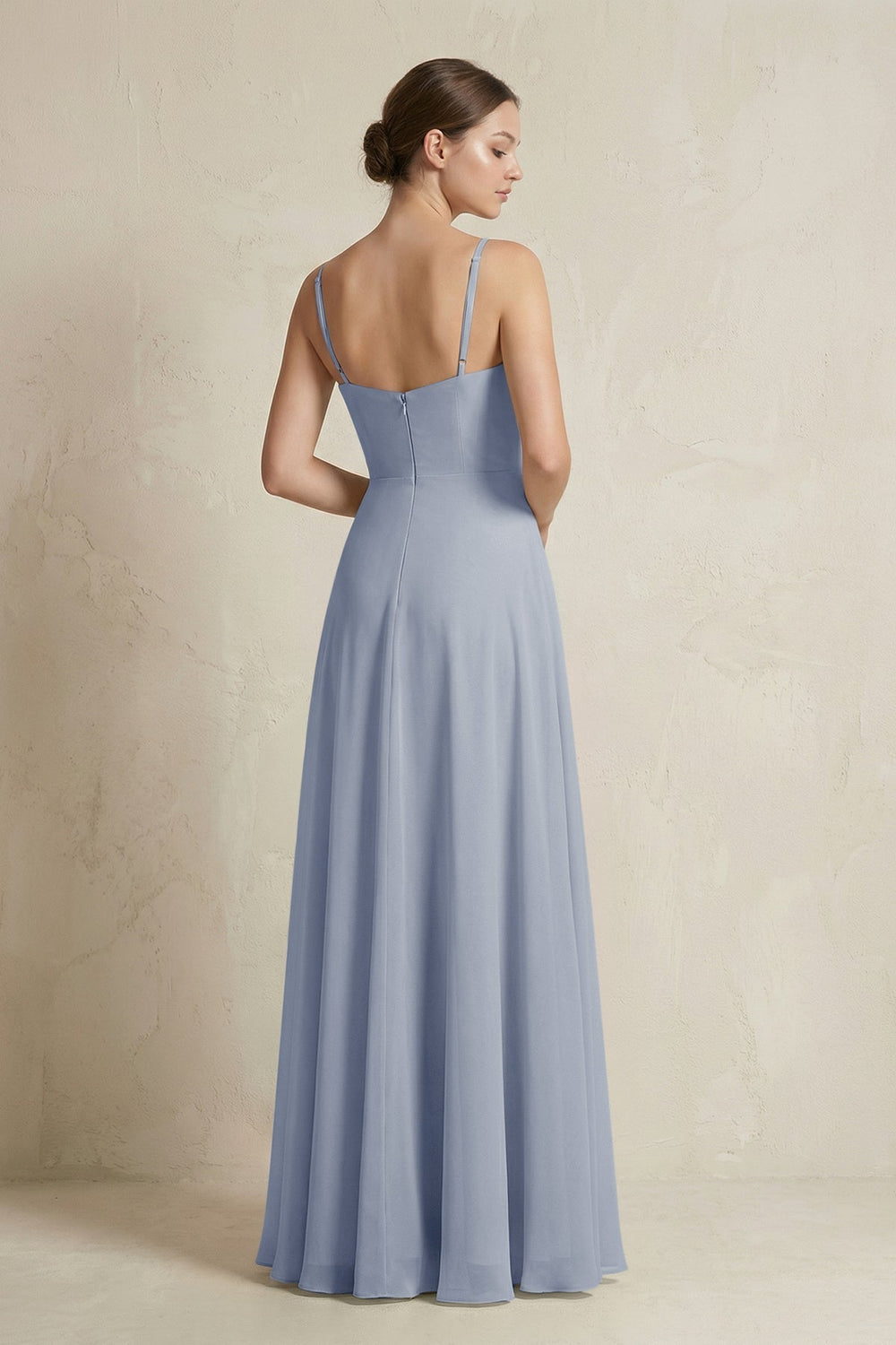 A-Line Ruffled Spaghetti Strap Chiffon Bridesmaid Dress in Twilight