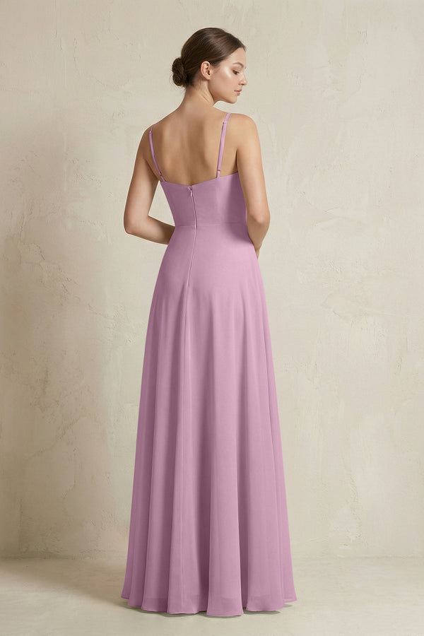 A - Line Ruffled Spaghetti Strap Chiffon Bridesmaid Dress in Wisteria - KISS BRIDAL Bridesmaid Dresses